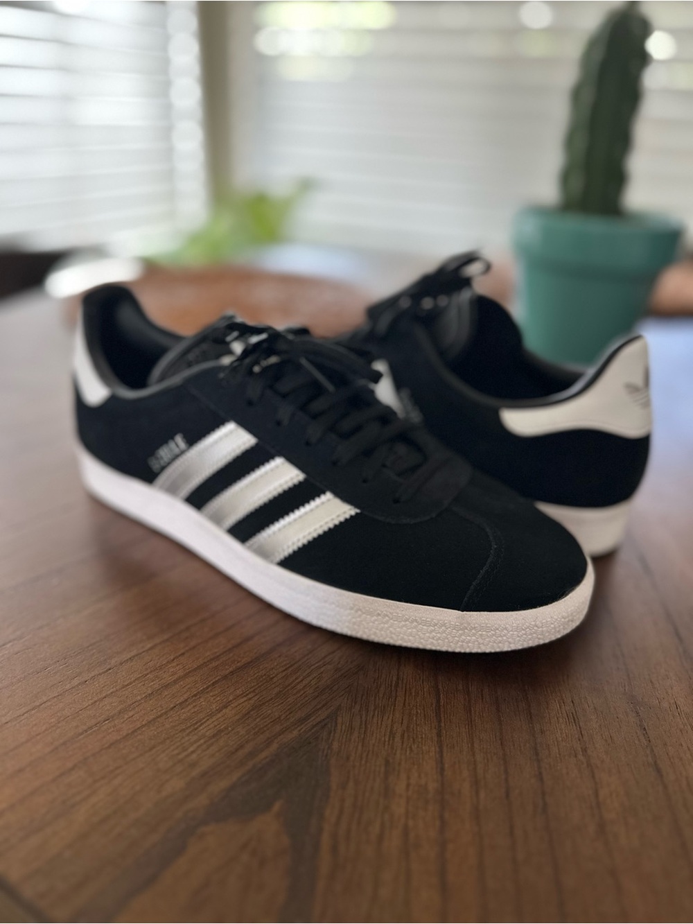 adidas Gazelle Black and Silver Suede Sneakers